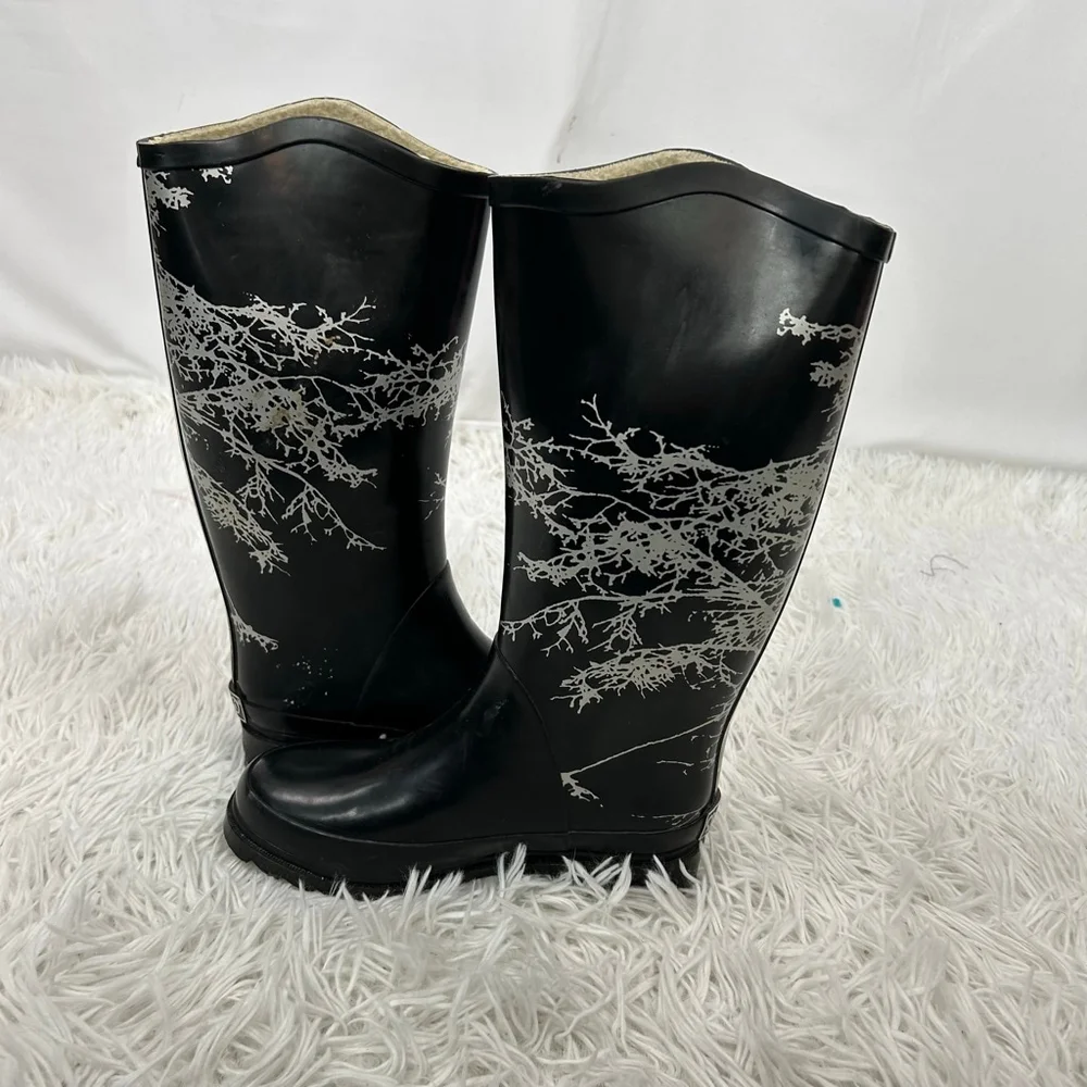 Sporto Rain Boots Womens 6 Black Wendy Mid Calf Tree Rainboot Rubber Waterproof